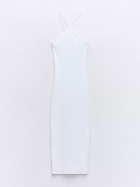Zara White Ribbed Halter Midi Dress
